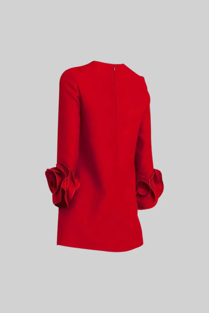 Fashion round Neck Solid Color Three-Dimensional Floral Sleeve Skirt