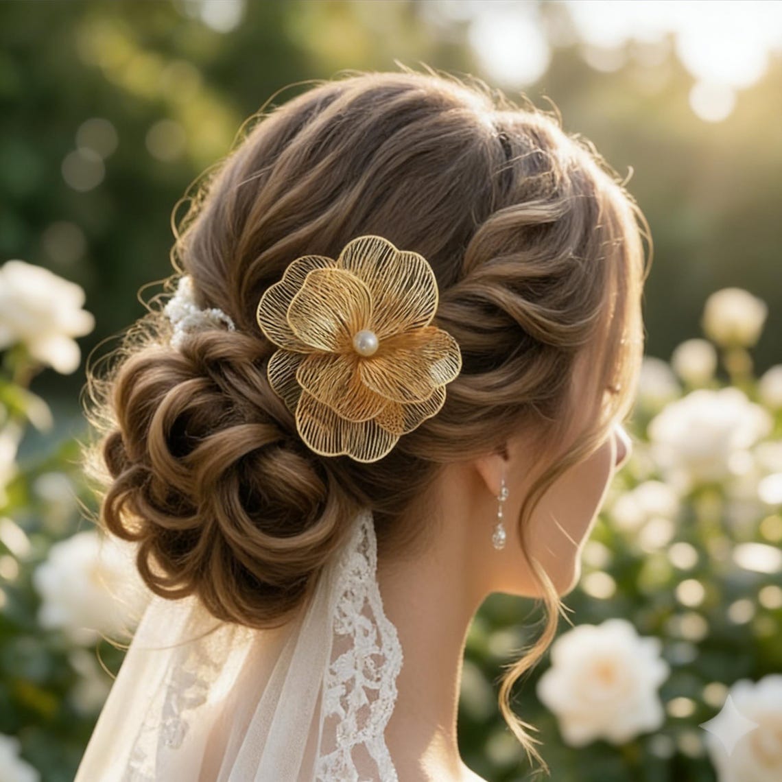 Gold Wire Flower Brooch with Pearl, Modern Floral Lapel Pin, Statement Jewelry