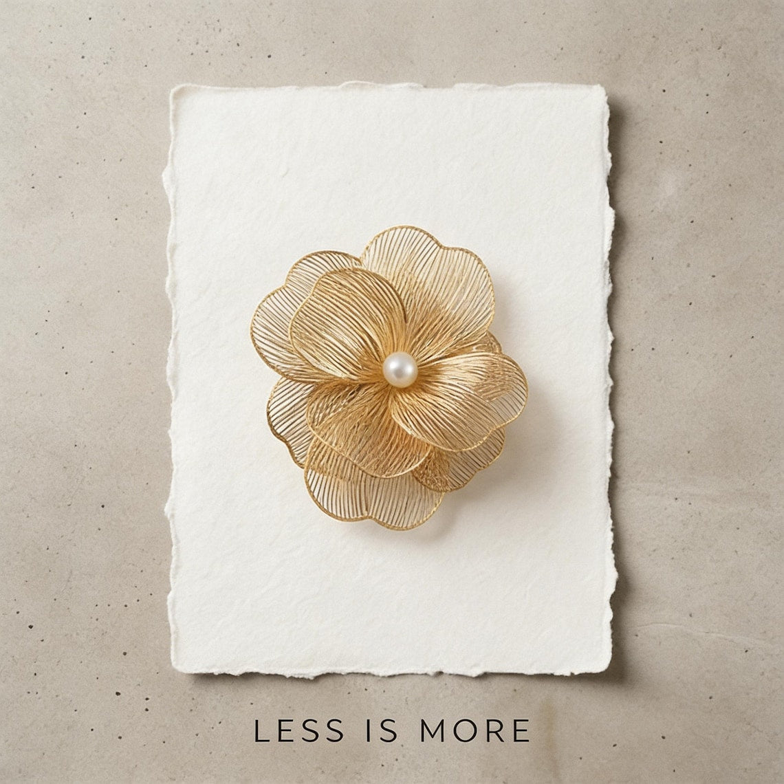 Gold Wire Flower Brooch with Pearl, Modern Floral Lapel Pin, Statement Jewelry