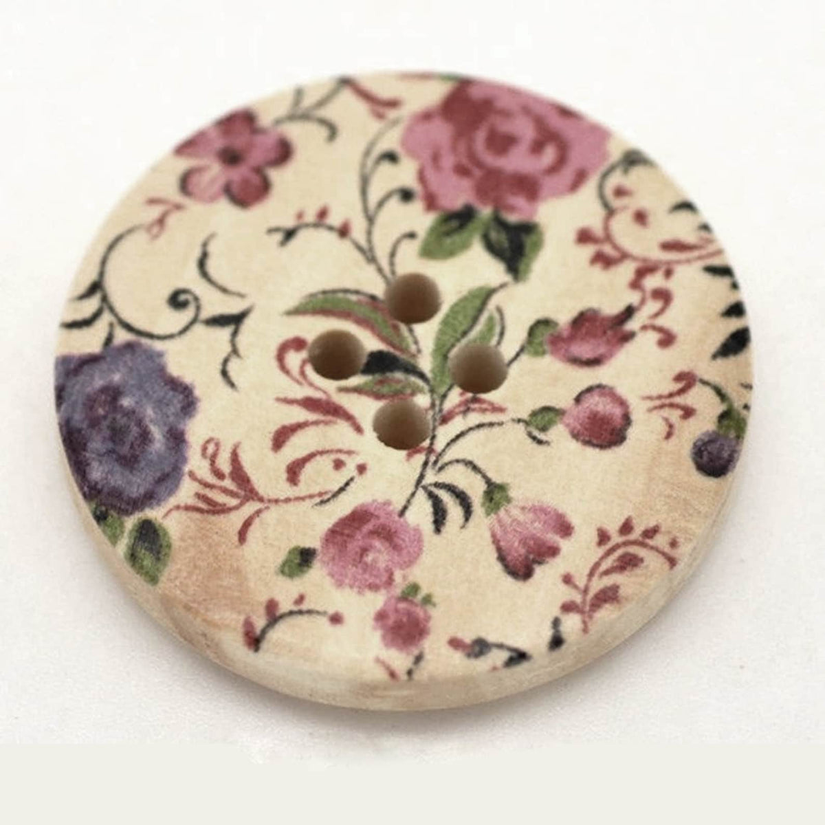 6 floral wooden buttons, Cottage wood buttons, 30mm sewing buttons, Botanical knitting buttons
